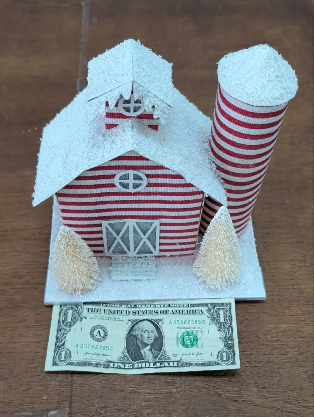 QVC Red & White Striped Snowy Holiday Barn Decor